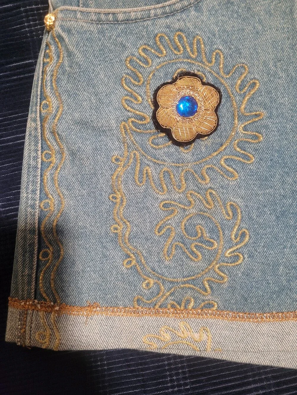 Vintage Light Blue Embroidered Denim Shorts - Women's Summer Casual